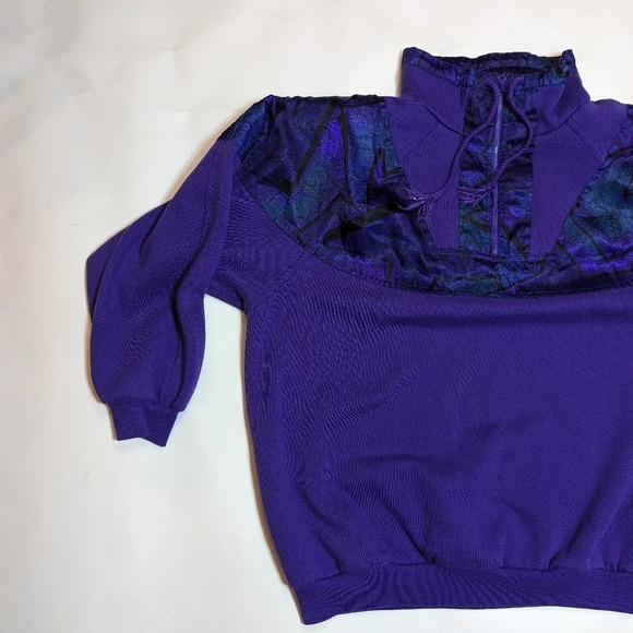 Vintage Lady Foot Locker Purple Silky Satin Accent 1/4 Zip Up Sweatshirt Sweater - Picture 7 of 10